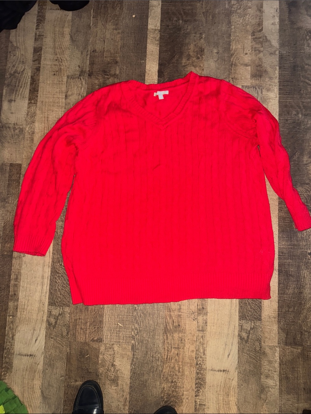 Woman Within Plus Size 26/28 2X Bright Red V-Neck Cable Knit Pullover Sweater